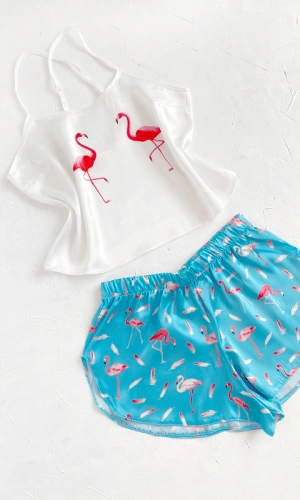 Flamingo Satin Shorts Set