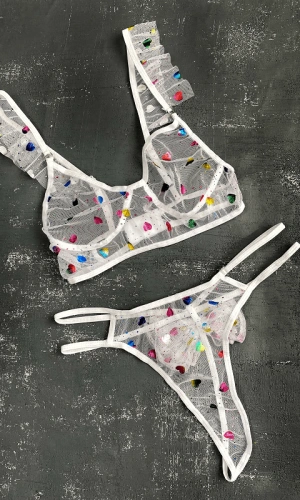 Colorful Heart Sheer Bra Set