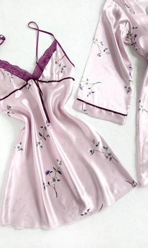 Saten Gecelik- Sabahlık Set