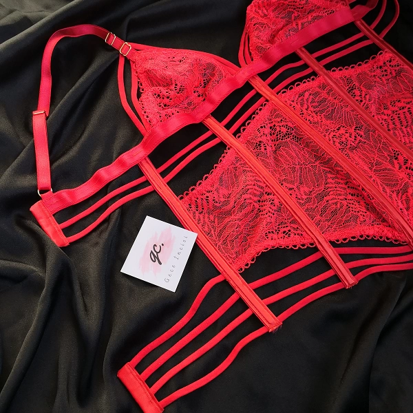 Red Guipure Bustier Set