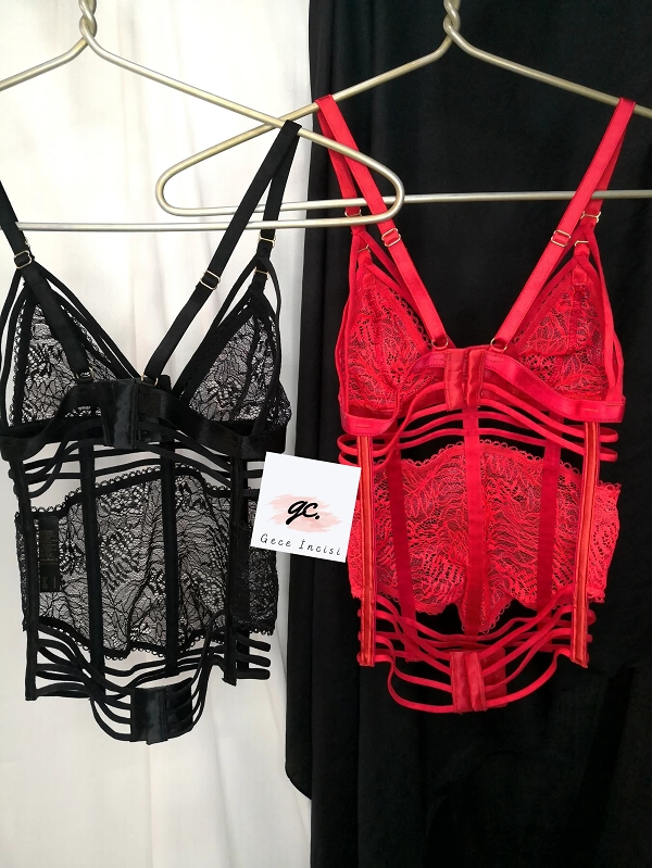 Red Guipure Bustier Set