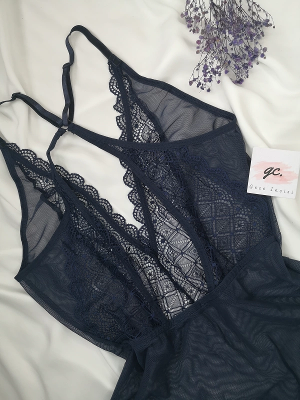 Elegance Navy Blue Lace Bodysuit