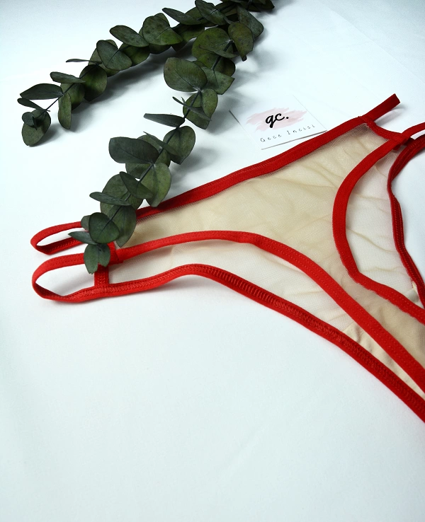 Red Lace Tulle Bustier Set