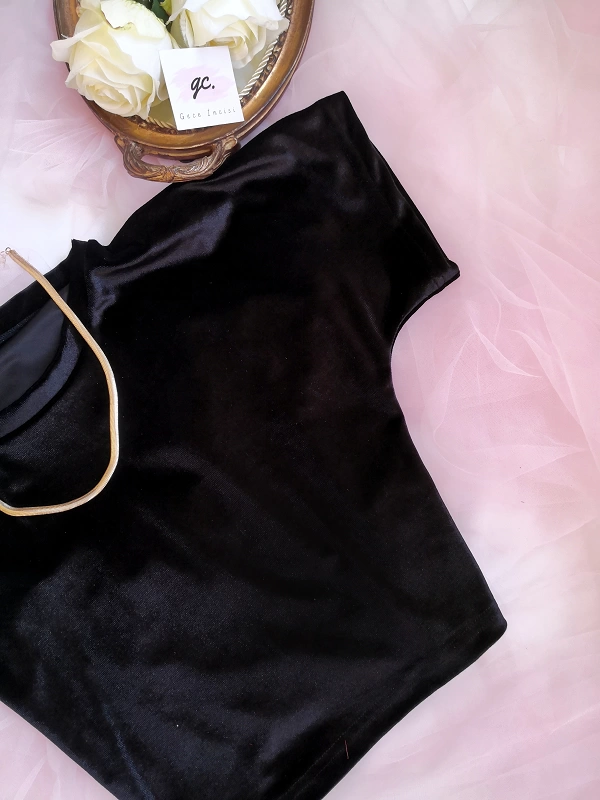 Black Velvet Crop Top T-Shirt Shorts Set