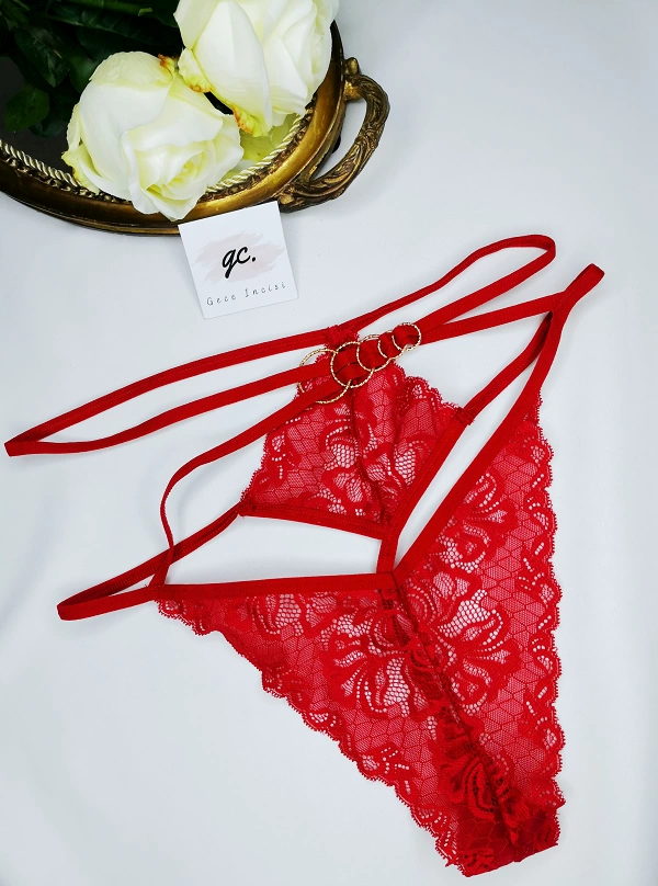 Red Lace Detailed Waist Rope Belt String