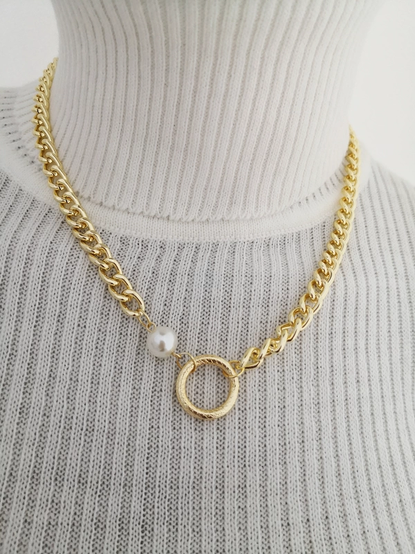 Pearl And Ring Detailed Thick Chain Necklace