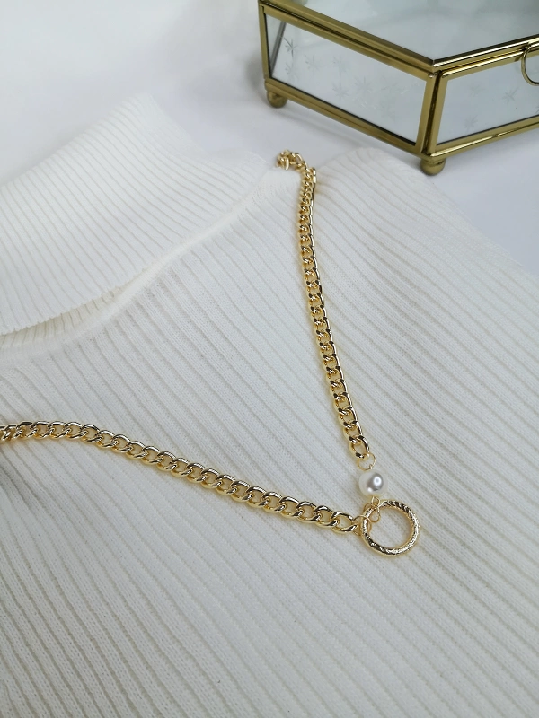 Pearl And Ring Detailed Thick Chain Necklace