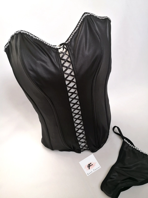 Stone Leather Look Bustier Set