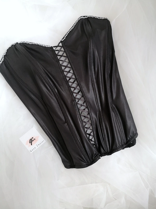 Stone Leather Look Bustier Set