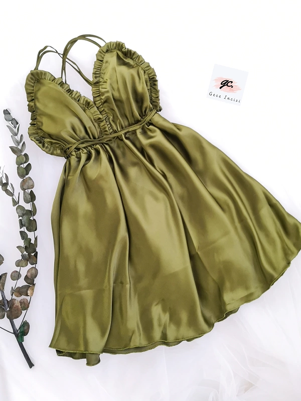 Oil Green Satin Nightgown