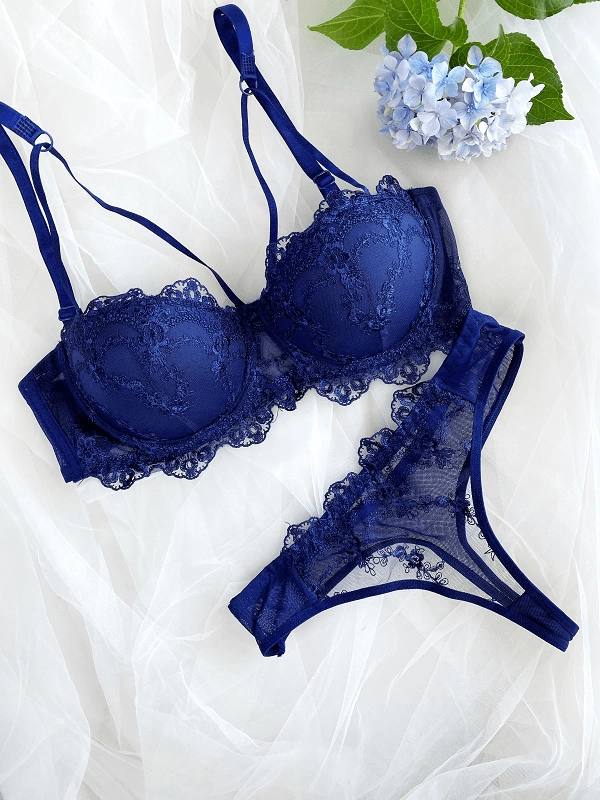 Navy Blue Supported Bra Set Geceincisi