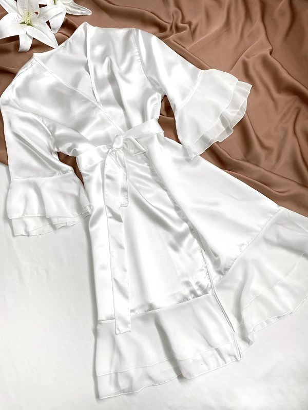 Tulle Frill Detailed Satin Dressing Gown