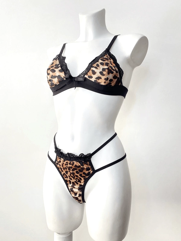 Leopard Bra Set With Gloves