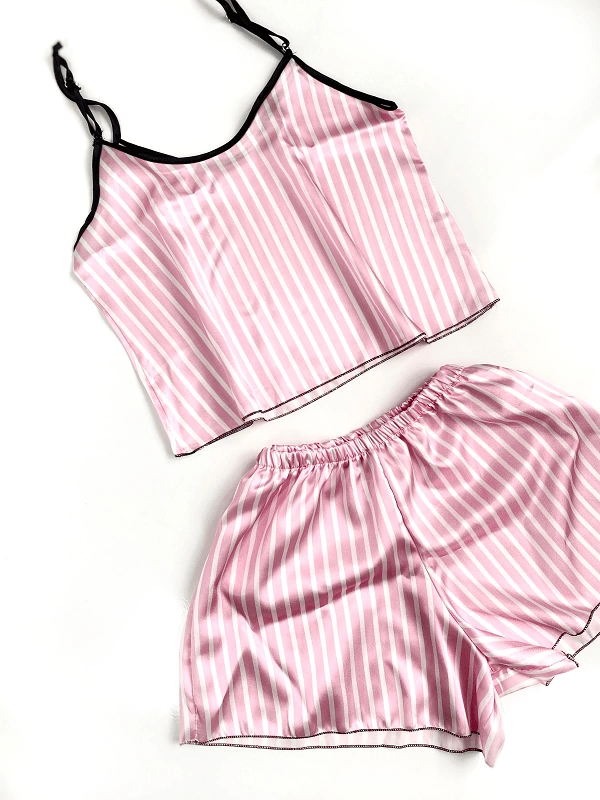 Striped Satin Shorts Set