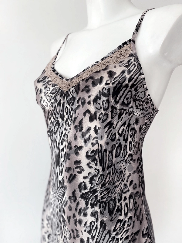Gray Leopard Satin Nightgown