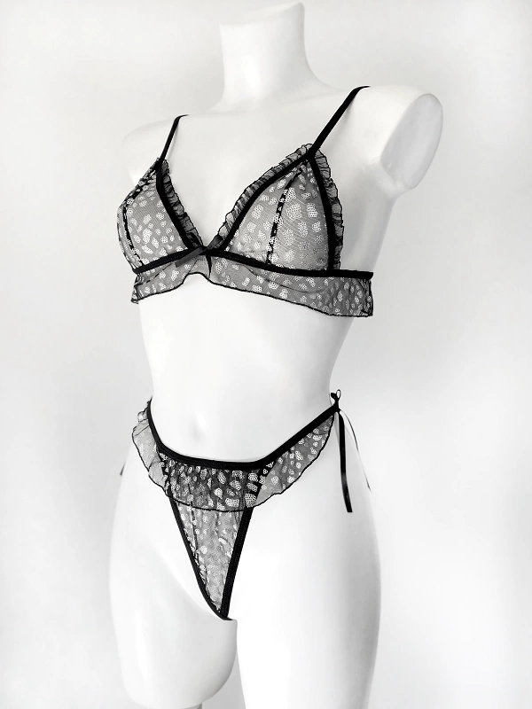 Silver Printed Tulle Bra Set