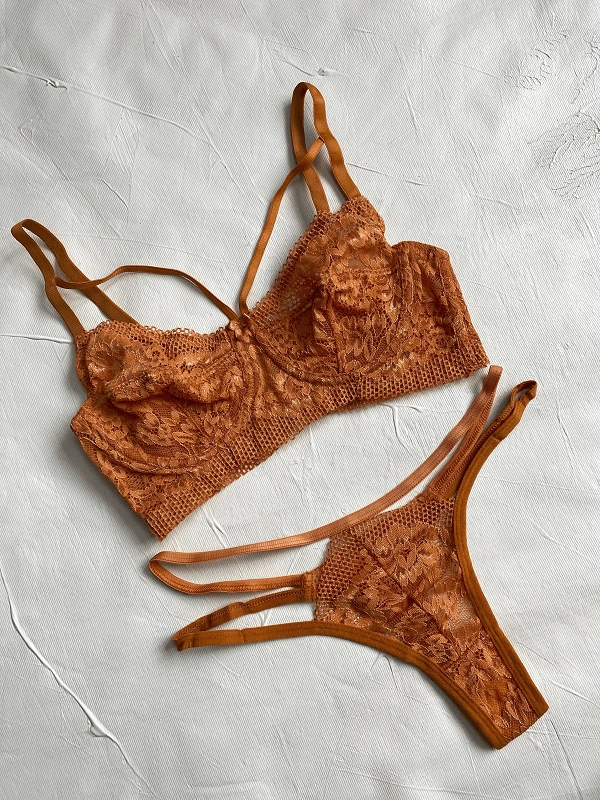 Drawstring Underwire Lace Bra Set