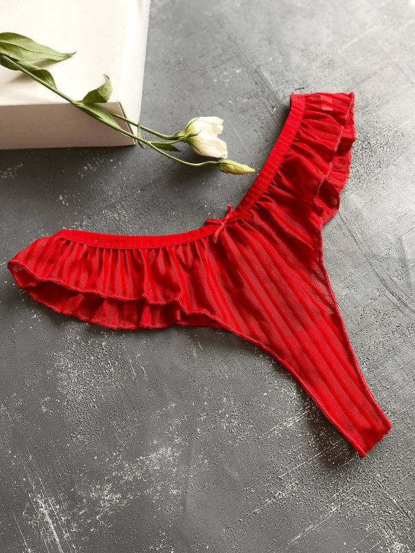 Velvet Printed Pleated Transparent Thong