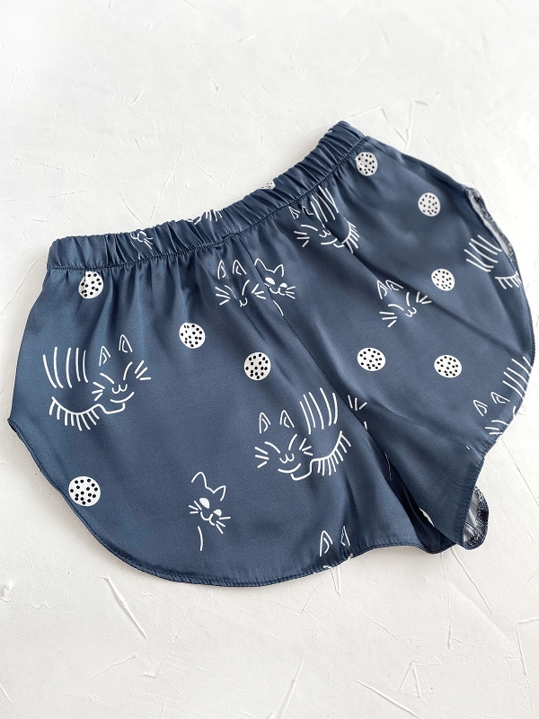 Meow Written Satin Shorts Set