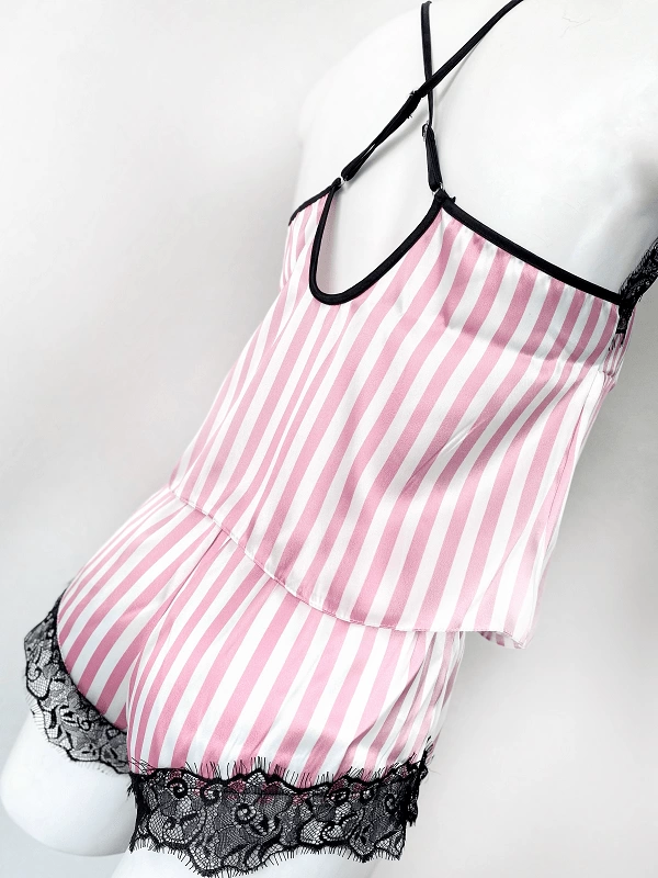 Satin Striped Shorts Set