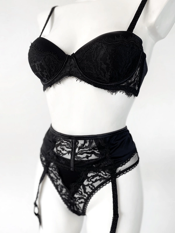 Black Semi-Supported Garter Set