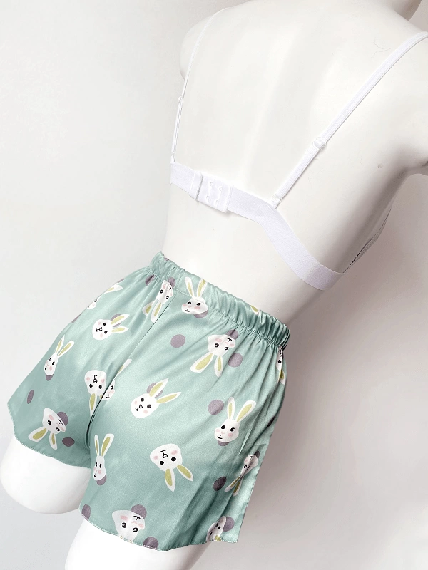 Rabbit Printed Satin Shorts Set