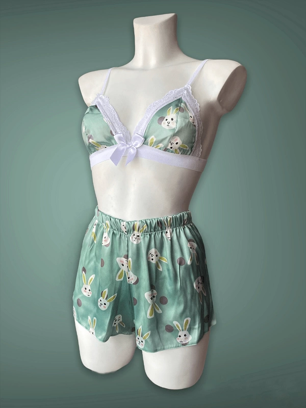 Rabbit Printed Satin Shorts Set