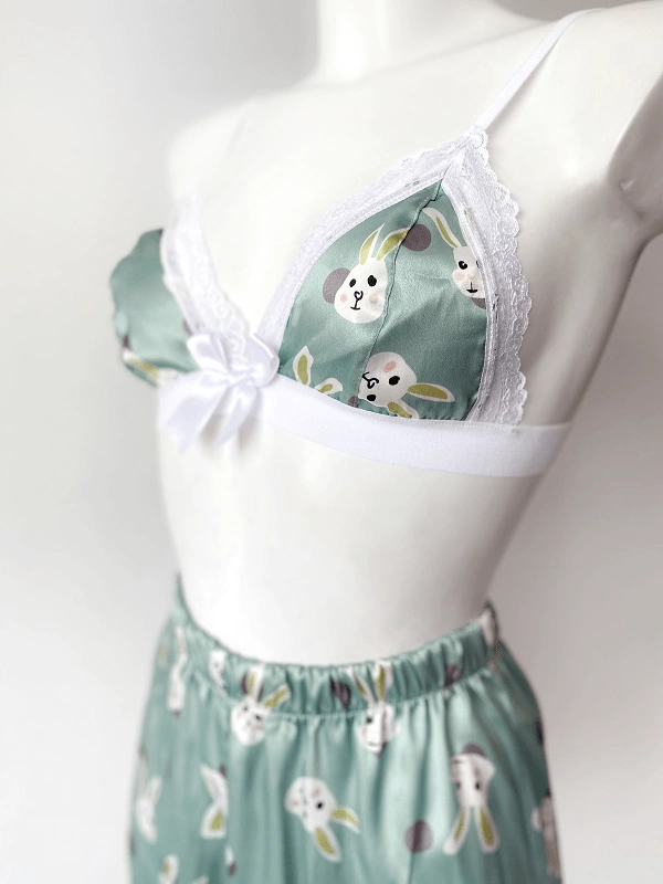 Rabbit Printed Satin Shorts Set