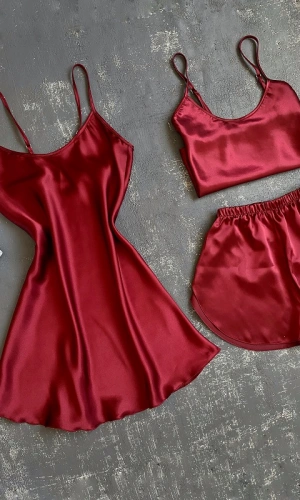 Claret Red Satin Set