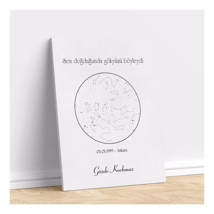 Kişiye Özel Gökyüzü Yıldız Haritası Kanvas Tablo