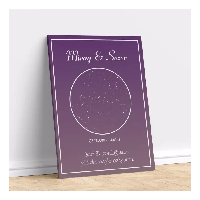 Kişiye Özel Gökyüzü Yıldız Haritası Kanvas Tablo