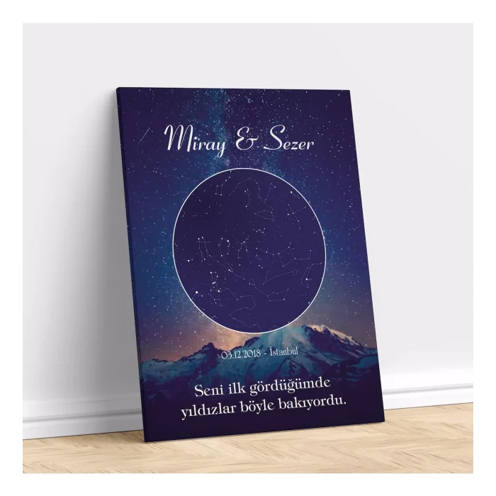 Kişiye Özel Gökyüzü Yıldız Haritası Kanvas Tablo