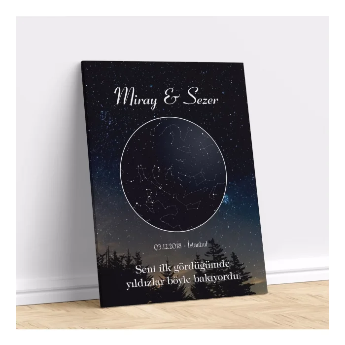 Kişiye Özel Gökyüzü Yıldız Haritası Kanvas Tablo