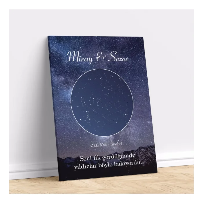 Kişiye Özel Gökyüzü Yıldız Haritası Kanvas Tablo
