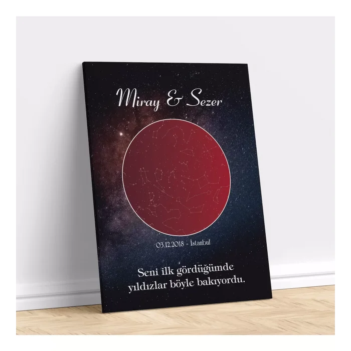 Kişiye Özel Gökyüzü Yıldız Haritası Kanvas Tablo