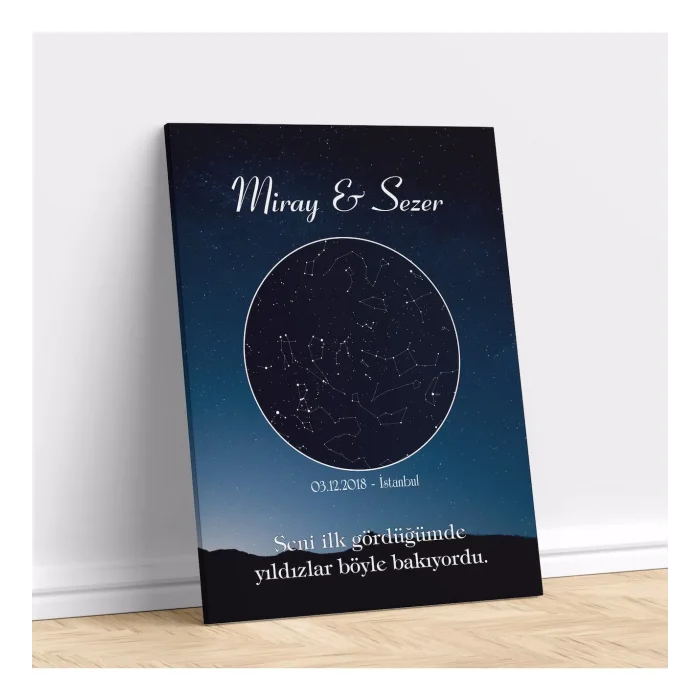 Kişiye Özel Gökyüzü Yıldız Haritası Kanvas Tablo