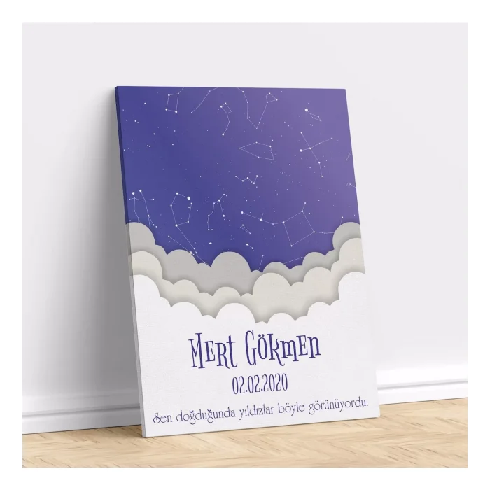 Kişiye Özel Gökyüzü Yıldız Haritası Kanvas Tablo