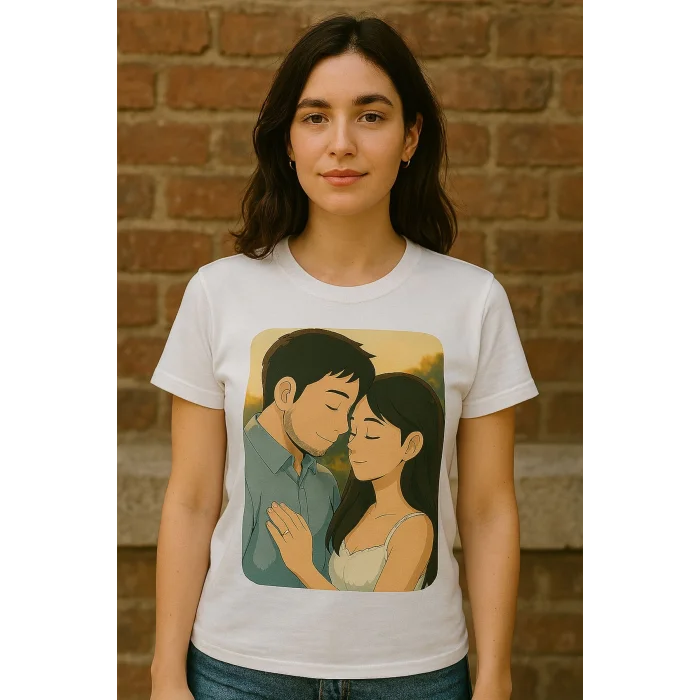 Kişiye Özel Ghibli Tarzı İllüstrasyon Baskılı Tişört - Fotoğraftan Tasarım