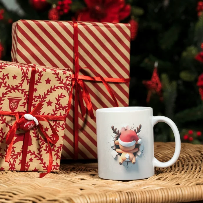 Geyik Tasarımlı Yılbaşı Kupa Bardak - Geyikli Kupa