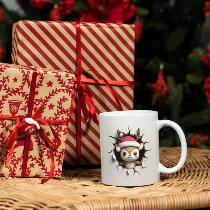 Geyik Tasarımlı Yılbaşı Kupa Bardak - Geyikli Kupa