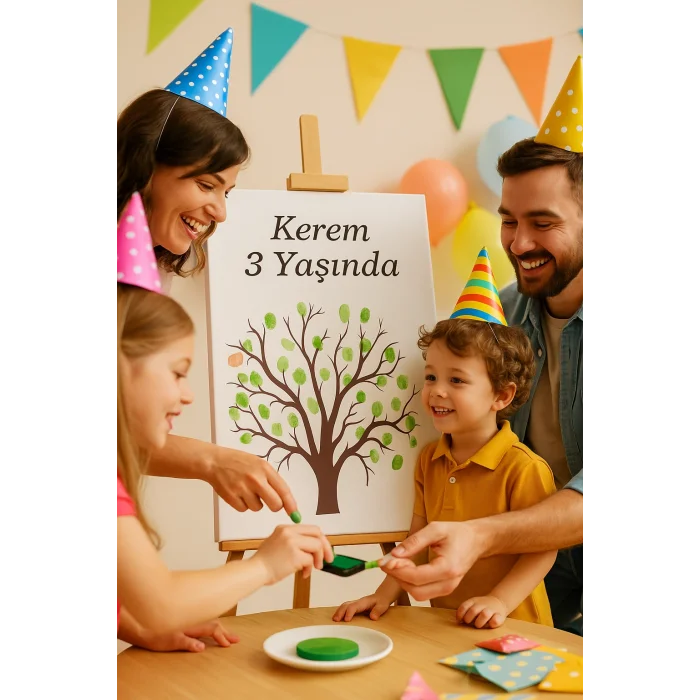 Kişiye Özel Parmak İzi Ağacı Kanvas Tablo 35x50 cm – Düğün & Doğum Günü Hatırası