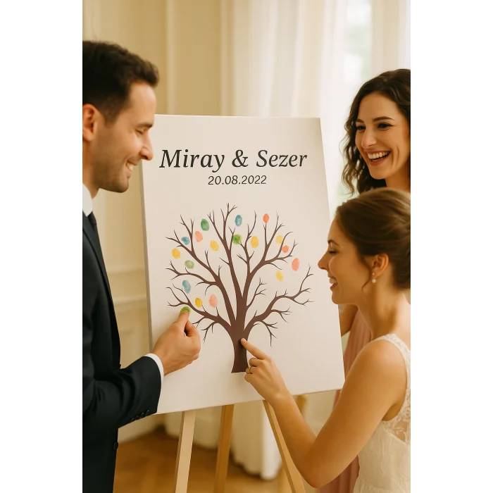 Kişiye Özel Parmak İzi Ağacı Kanvas Tablo 35x50 cm – Düğün & Doğum Günü Hatırası