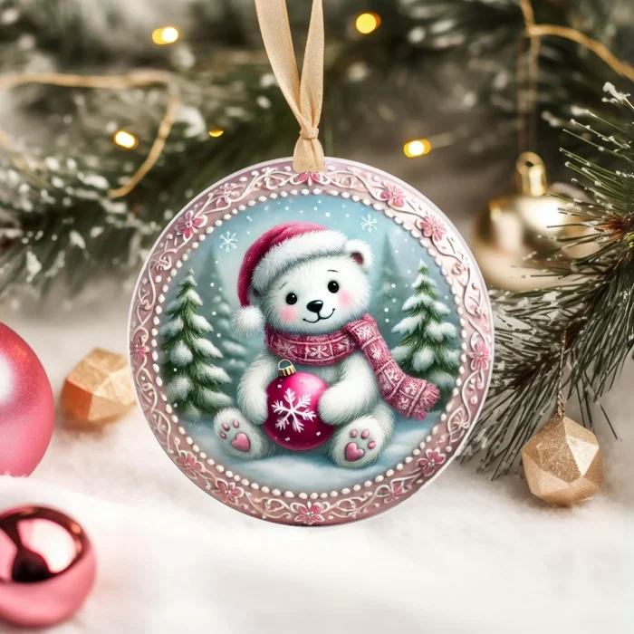 Yılbaşı Çam Ağacı Süsü - 3D Tasarımlı UV Baskılı - Kutup Ayısı