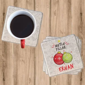 Mutlu Yıllar Bardak Altlığı (4lü)