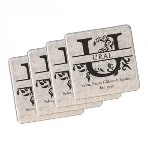 Doğal Taş Aile İsimli Bardak Altlığı (4lü)