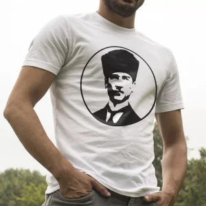 Atatürk Kalpaklı Silüet Beyaz Tişört