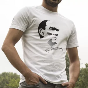 Atatürk Silüet ve İmza Beyaz Tişört