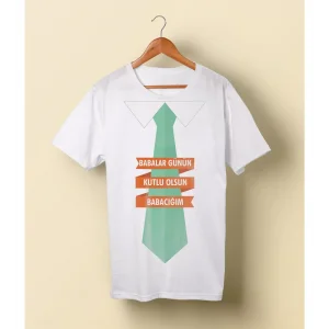 Kravatlı Babalar Günü Beyaz Tişört