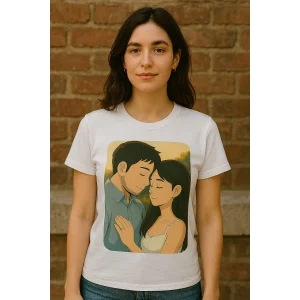 Kişiye Özel Ghibli Tarzı İllüstrasyon Baskılı Tişört - Fotoğraftan Tasarım