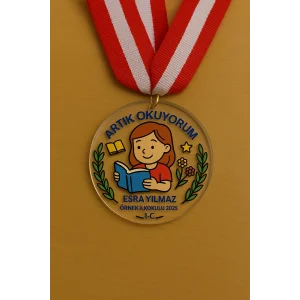 Artık Okuyorum Madalyası - Şeffaf Pleksi İlk Okuma Madalyası| Kız ve Erkek Öğrenciler İçin